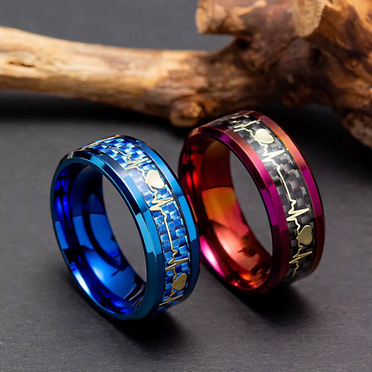 Titanium Steel Heartbeat 8mm Ring Purple
