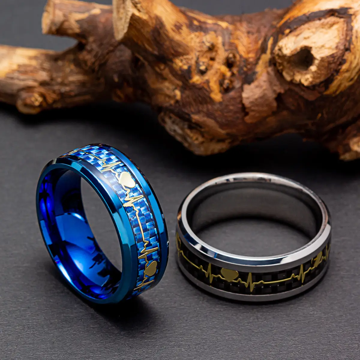 Titanium Steel Heartbeat 8mm Ring Purple