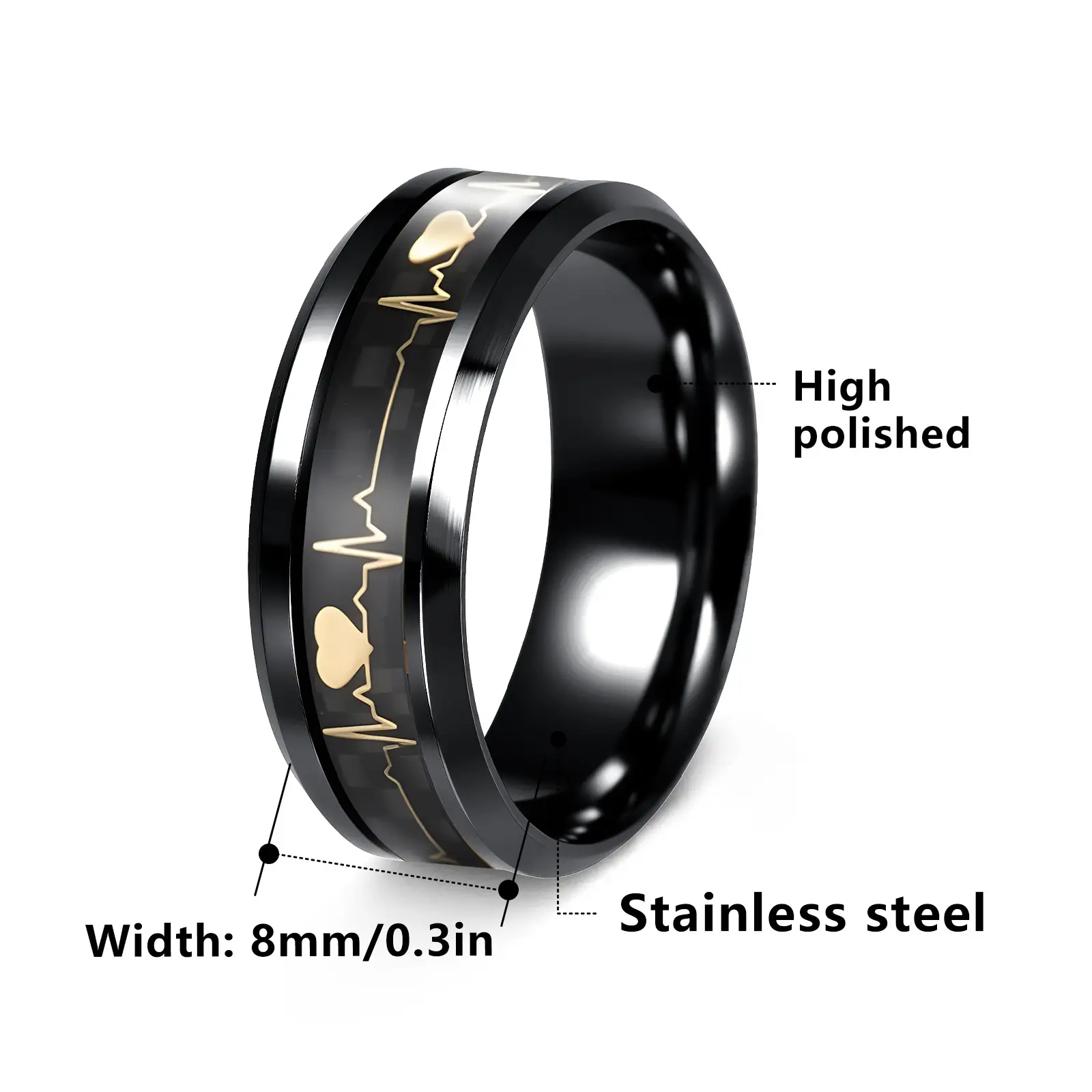 Titanium Steel Heartbeat 8mm Ring Purple