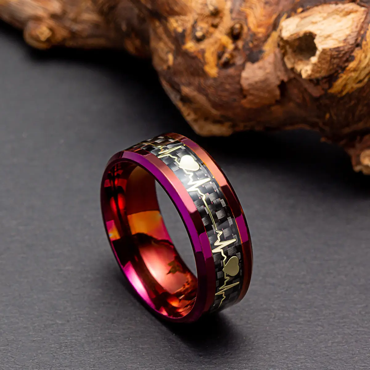 Titanium Steel Heartbeat 8mm Ring Purple — feature 6