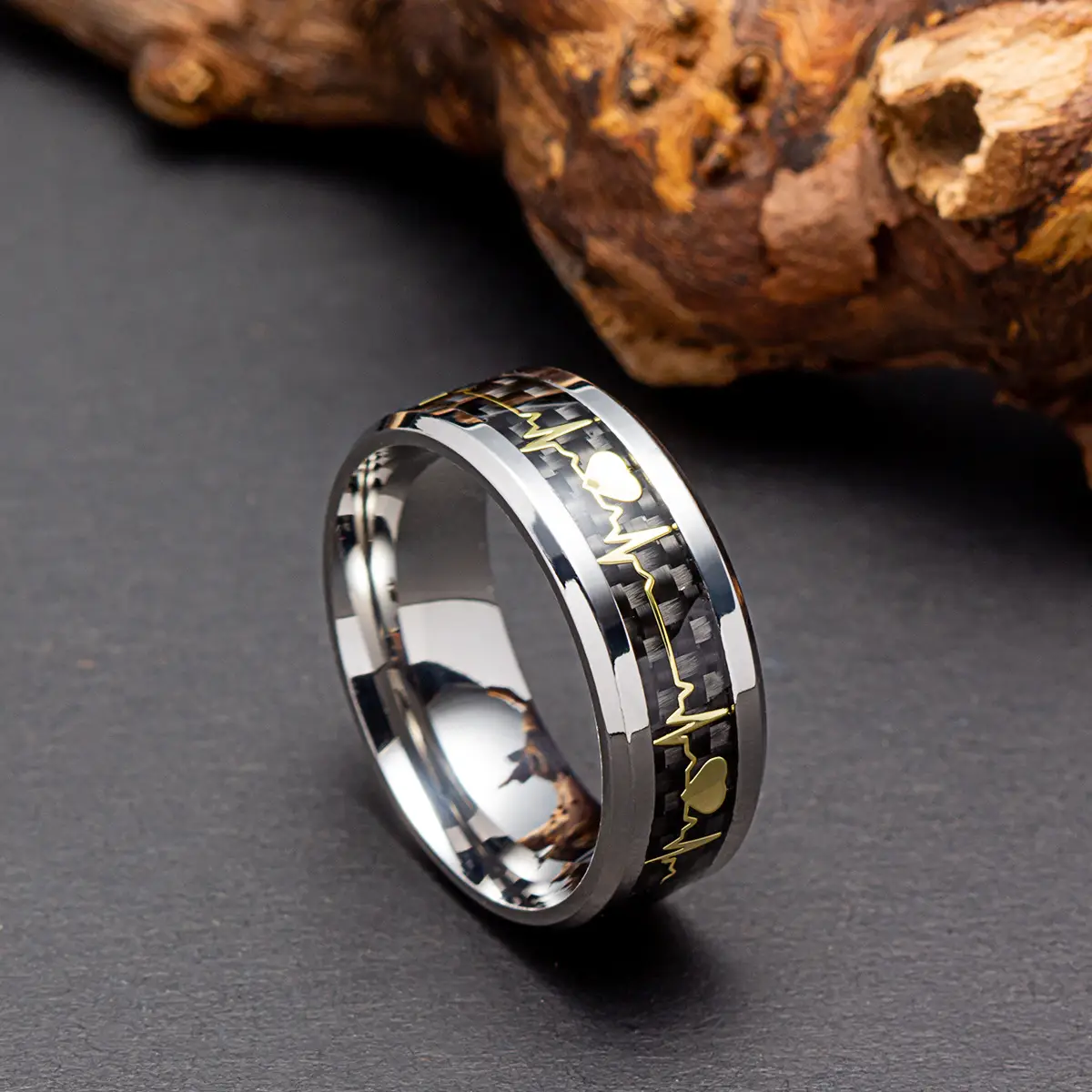 Titanium Steel Heartbeat 8mm Ring Purple — feature 8