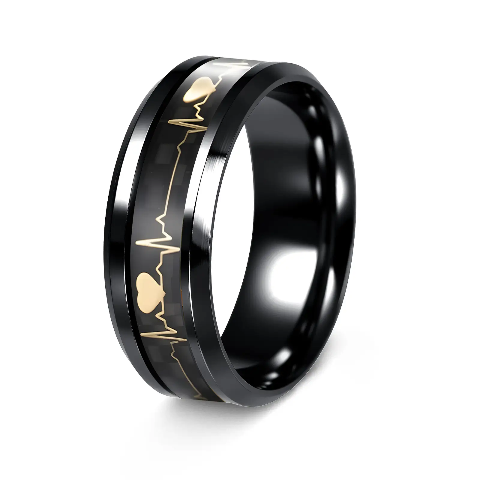 Titanium Steel Heartbeat 8mm Ring Purple