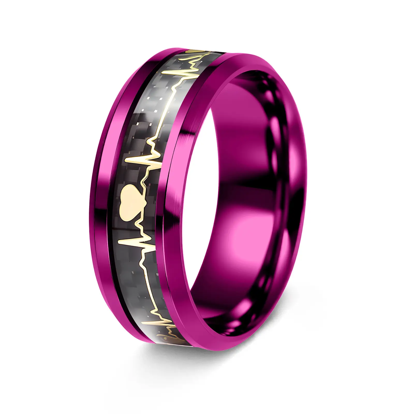 Titanium Steel Heartbeat 8mm Ring Purple