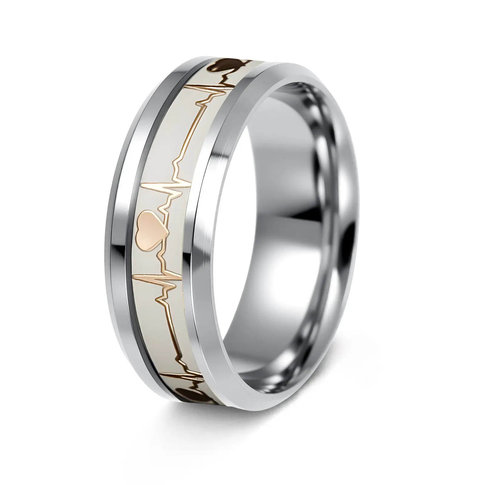 Titanium Steel Heartbeat 8mm Ring Purple