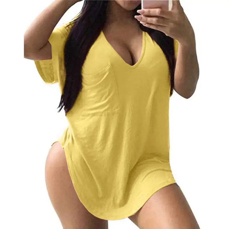 2026 V-Neck Plus Size Yellow T-Shirt