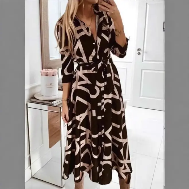 2022 Printed V-Neck Long Sleeve Dress for Women - Image 3