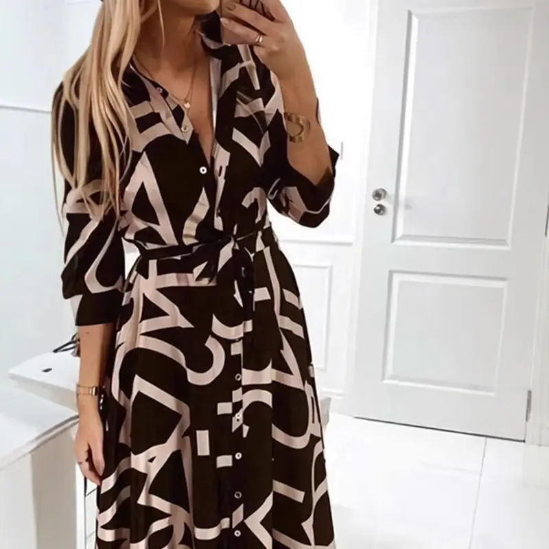 2022 Printed V-Neck Long Sleeve Dress for Women - Image 5