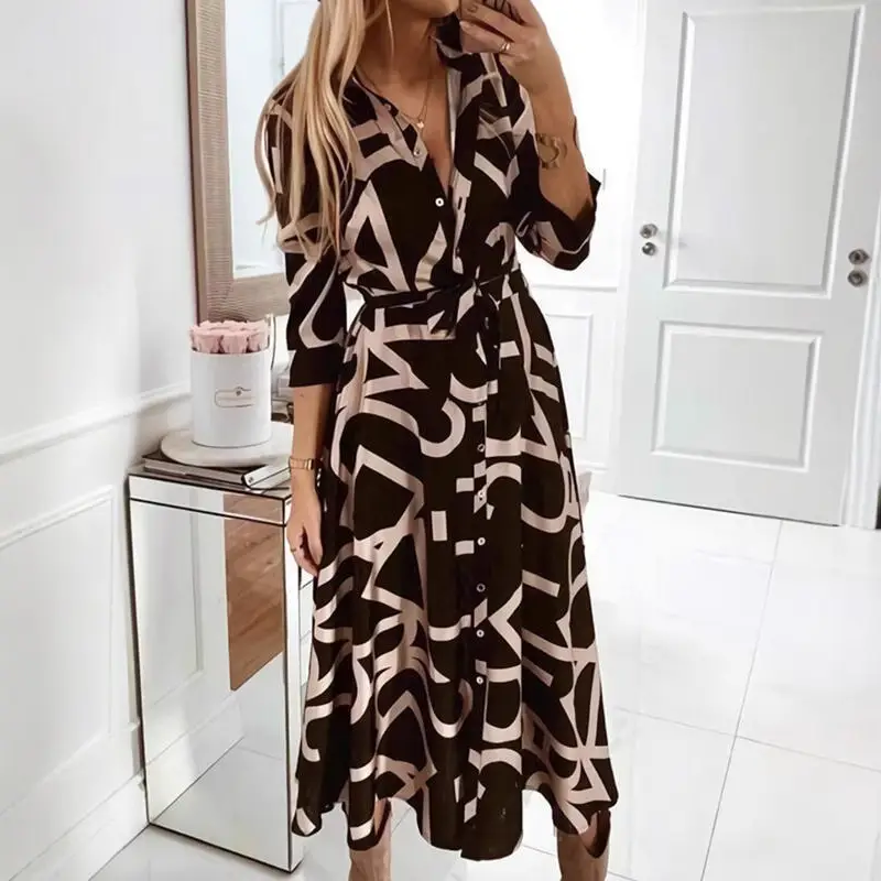 2022 Printed V-Neck Long Sleeve Dress for Women - Image 6