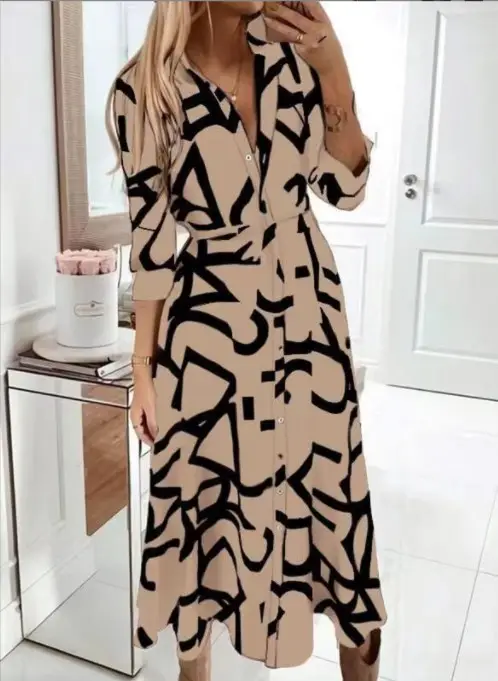 2022 Printed V-Neck Long Sleeve Dress for Women - Image 2