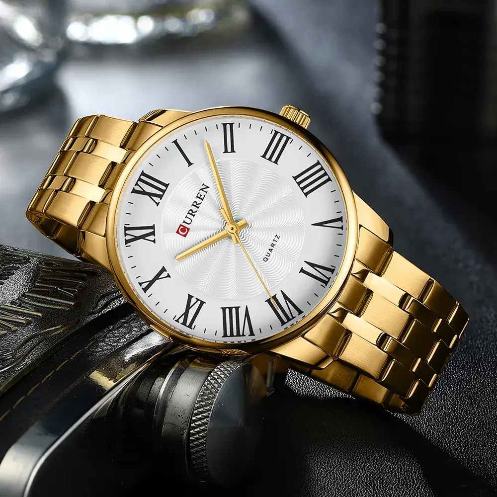 Curren Gold Quartz Men's Watch with Steel Band - Image 10