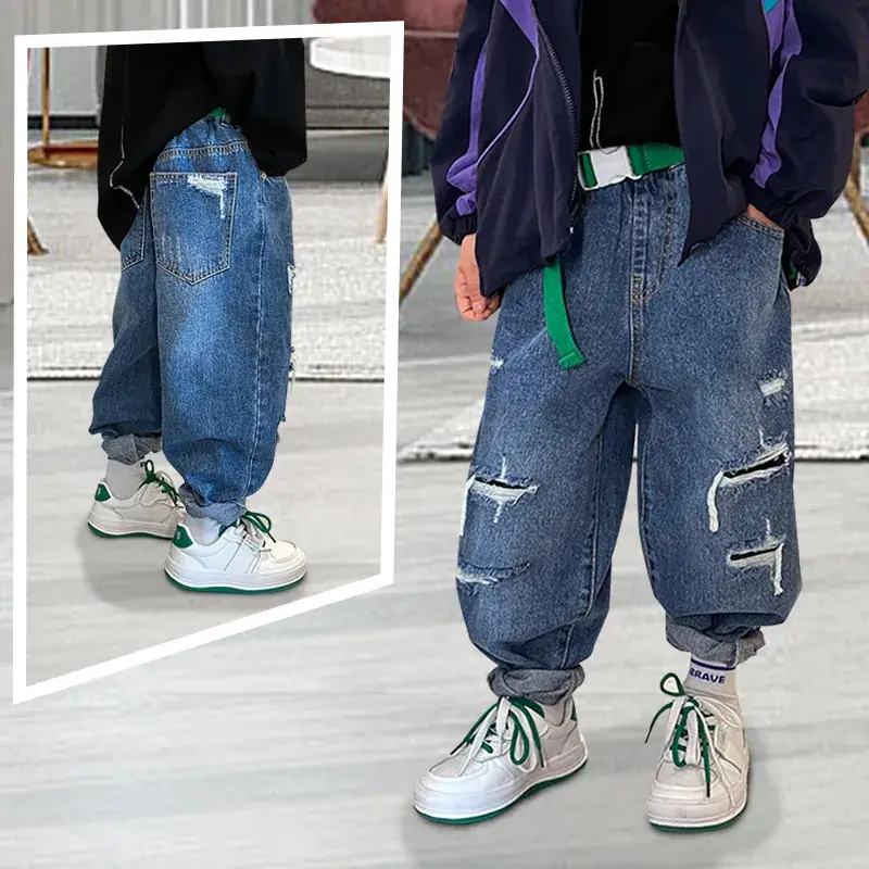Boys Patched Jeans 2025 Spring Long Pants - Image 3