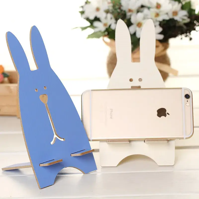 Cute Lazy Rabbit Phone Stand Blue White - Image 3