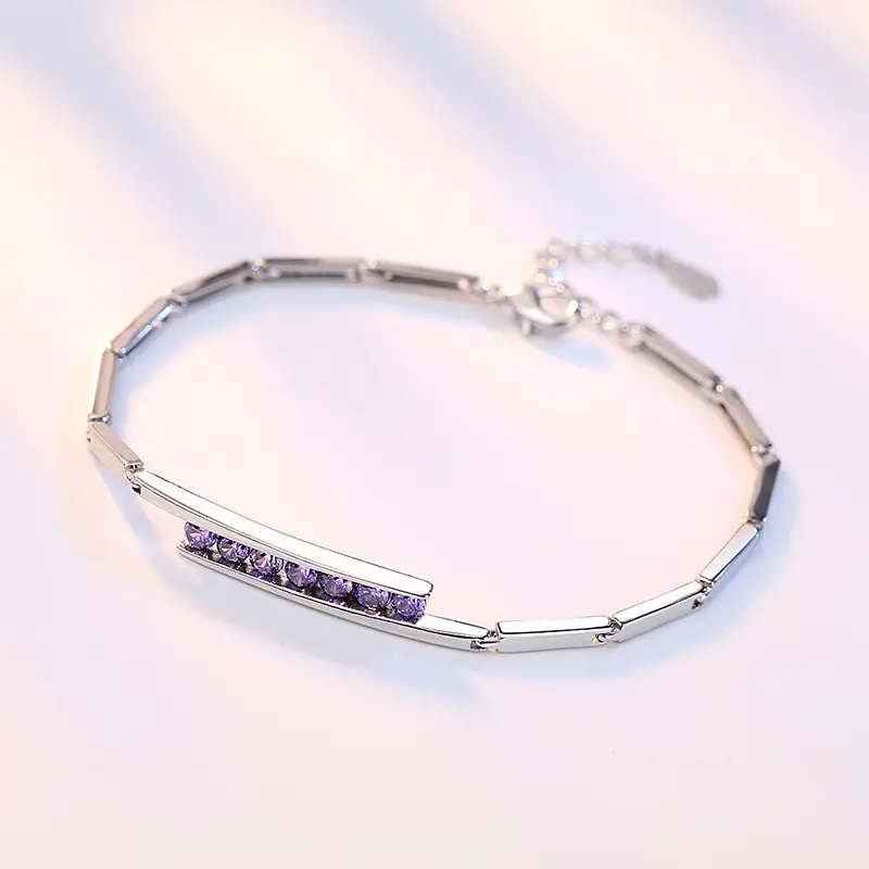 Weihua Silver Bracelet with Purple Gemstones - Image 2