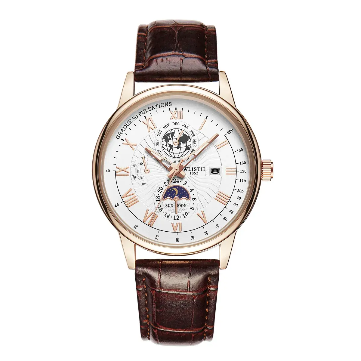 Wally Men's Chronograph Watch Steel Belt Brown Leather