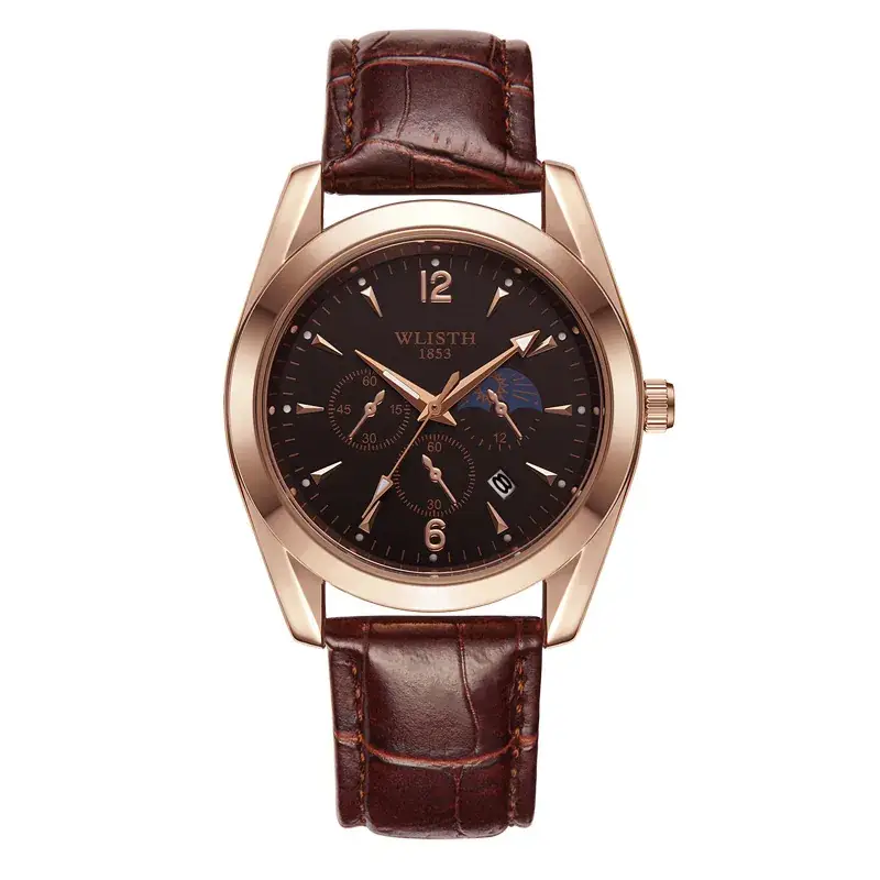 Wally Men's Chronograph Watch Steel Belt Brown Leather