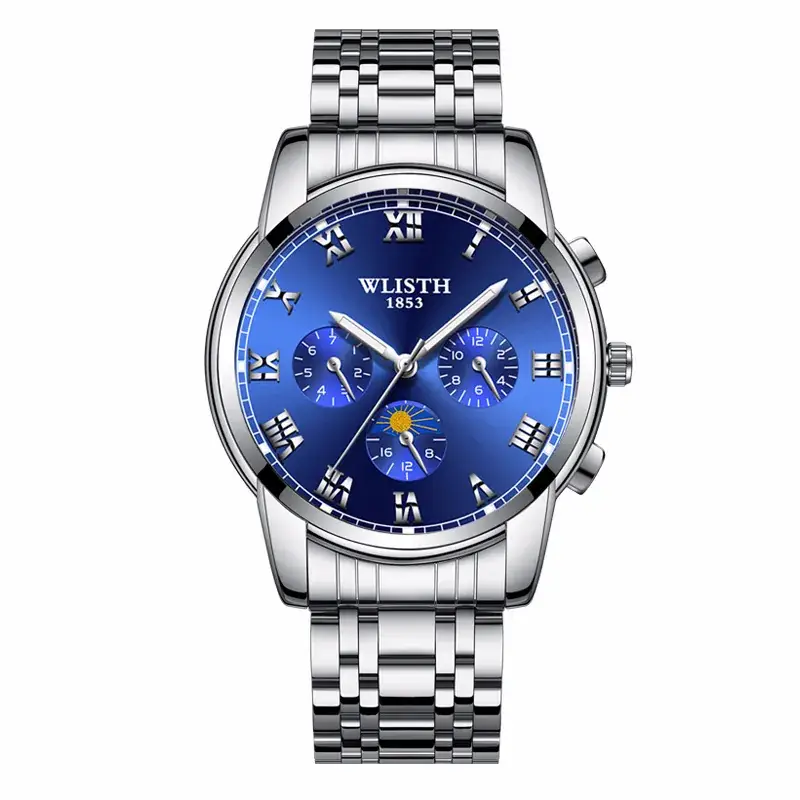 Wally Men's Chronograph Watch Steel Belt Brown Leather