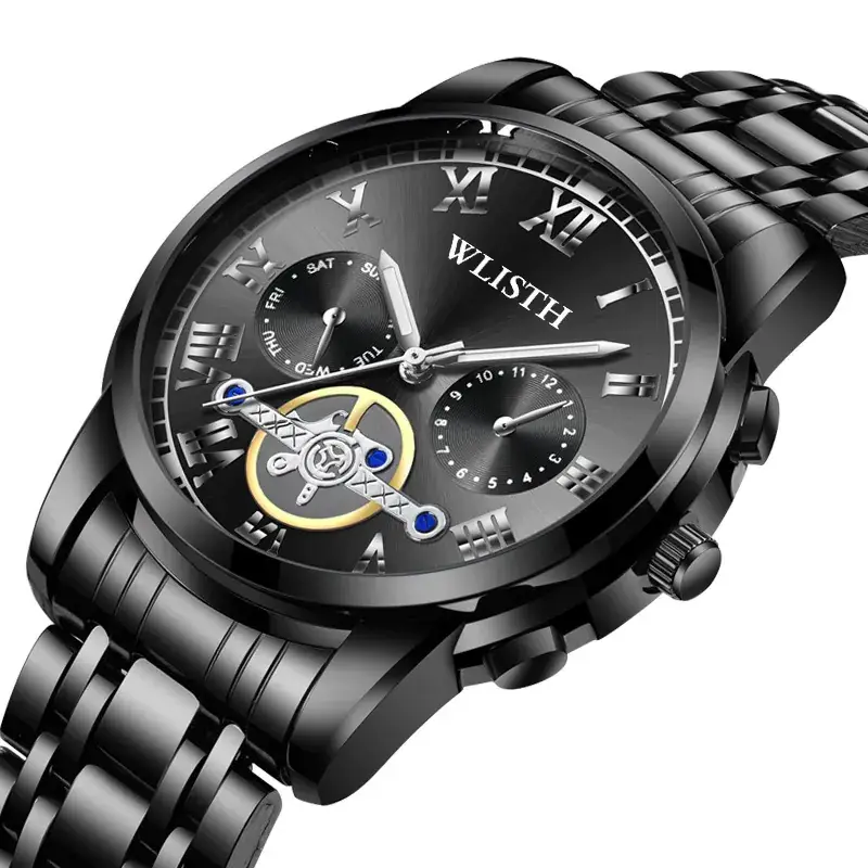 Wally Men's Chronograph Watch Steel Belt Brown Leather