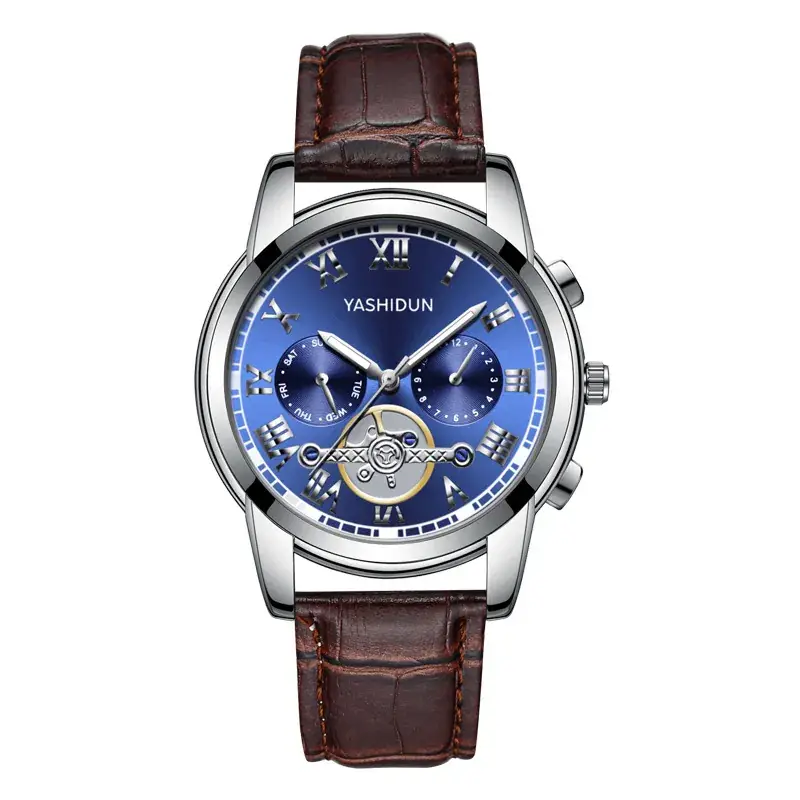 Wally Men's Chronograph Watch Steel Belt Brown Leather