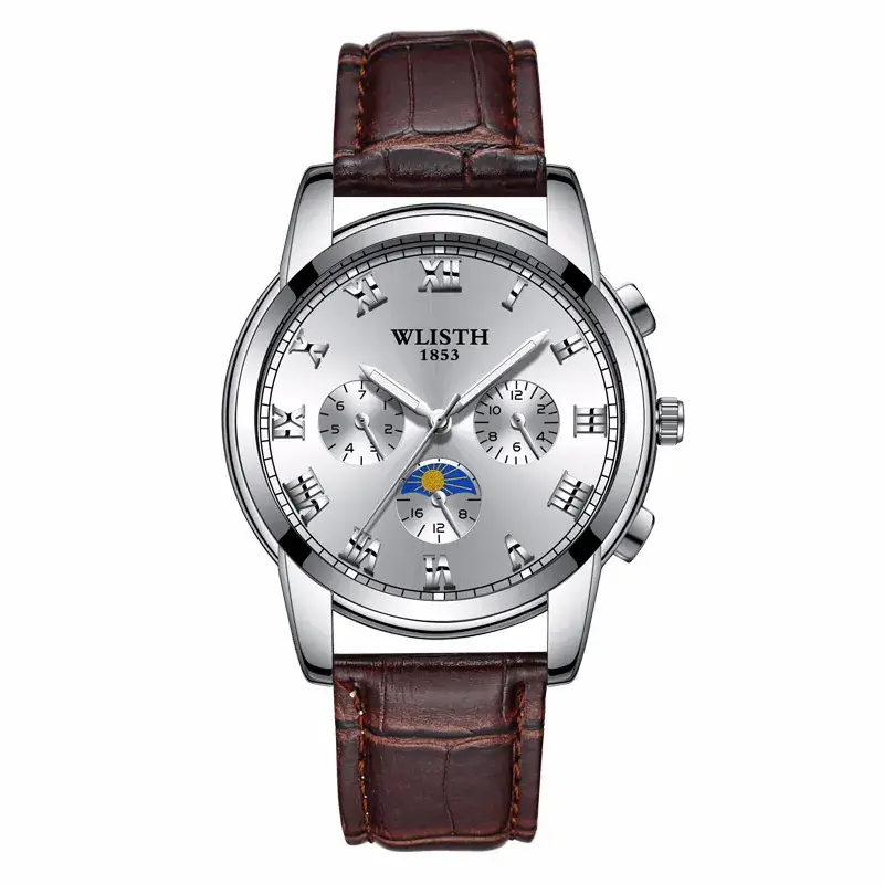 Wally Men's Chronograph Watch Steel Belt Brown Leather