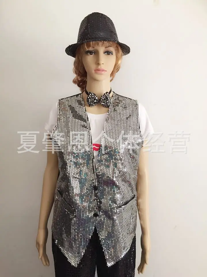 Blue Sequined Korean Style Vest for Men Women