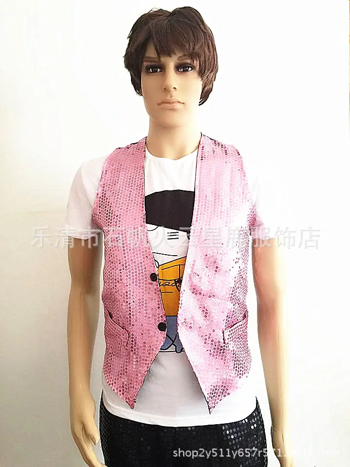 Blue Sequined Korean Style Vest for Men Women