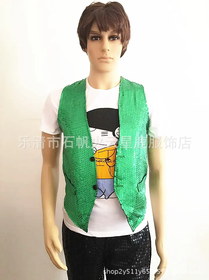 Blue Sequined Korean Style Vest for Men Women