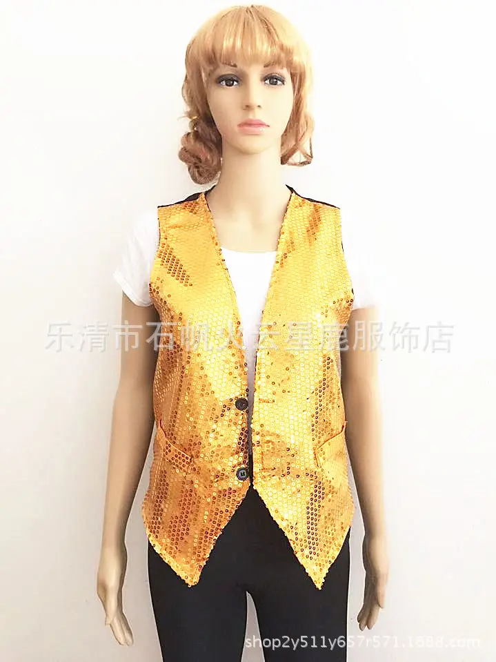 Blue Sequined Korean Style Vest for Men Women
