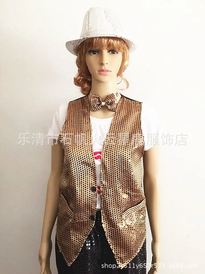 Blue Sequined Korean Style Vest for Men Women