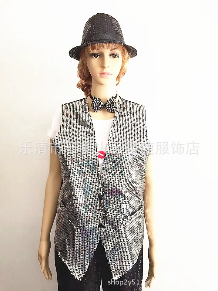 Blue Sequined Korean Style Vest for Men Women