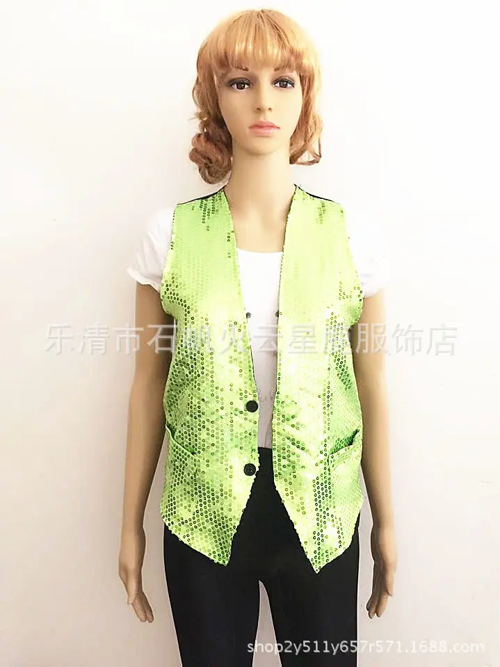 Blue Sequined Korean Style Vest for Men Women