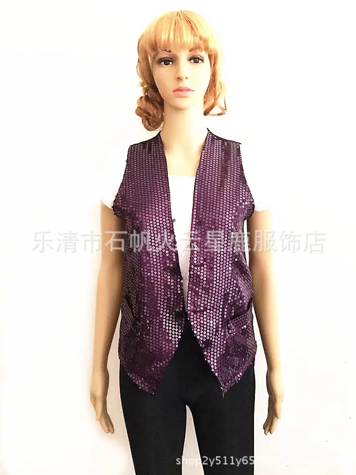 Blue Sequined Korean Style Vest for Men Women