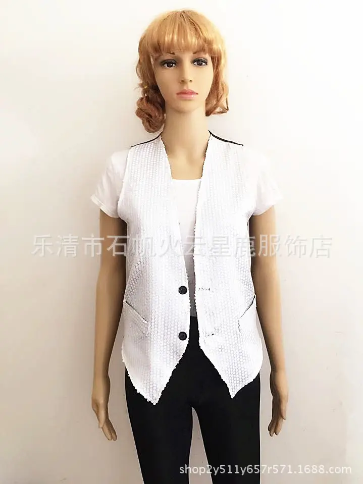 Blue Sequined Korean Style Vest for Men Women