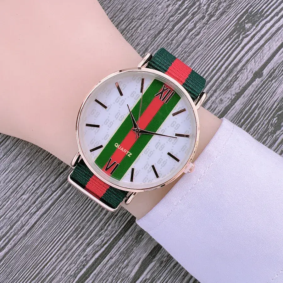 Green Red Nylon Strap Watch for Women - Image 9