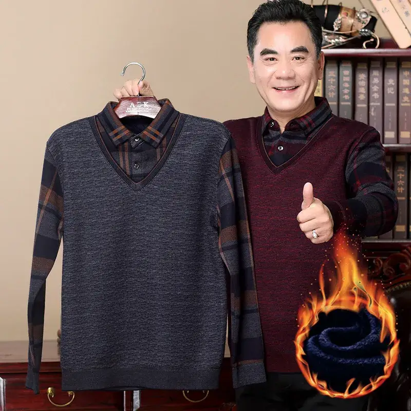 Winter Fleece Lined T-Shirt for Men Maroon - Image 4