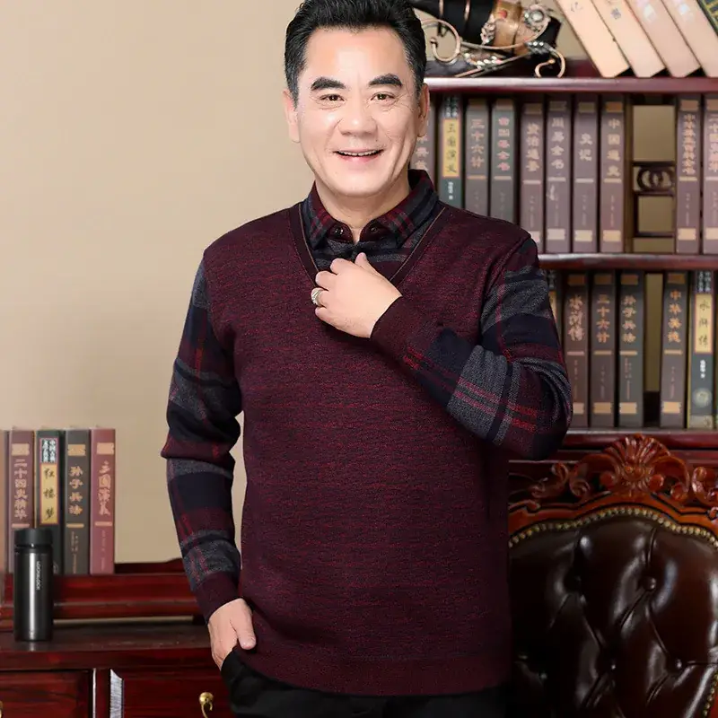 Winter Fleece Lined T-Shirt for Men Maroon - Image 2