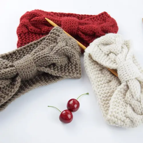 Blue Knitted Twist Bow Woolen Headband for Women - Image 17
