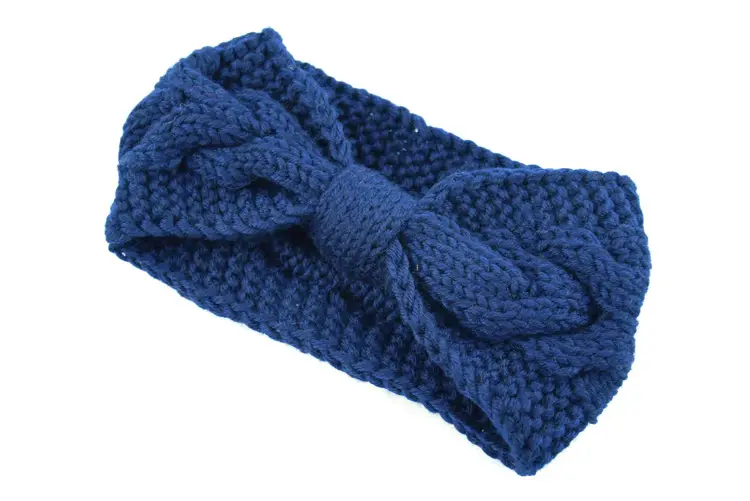 Blue Knitted Twist Bow Woolen Headband for Women - Image 8