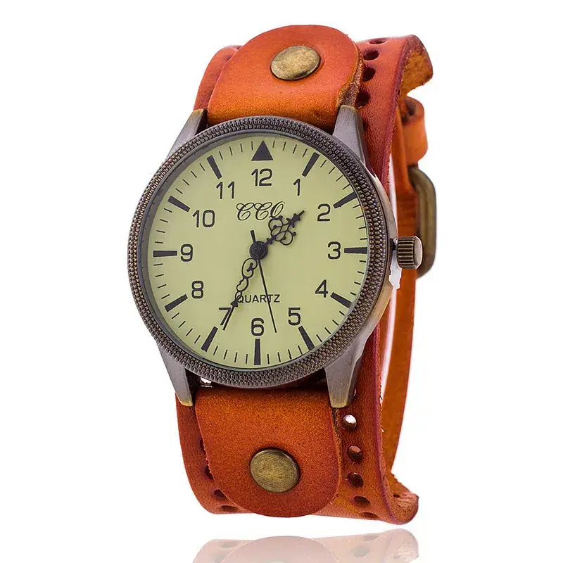 Men's Punk Retro Watch with Cowhide Strap & Quartz Movement