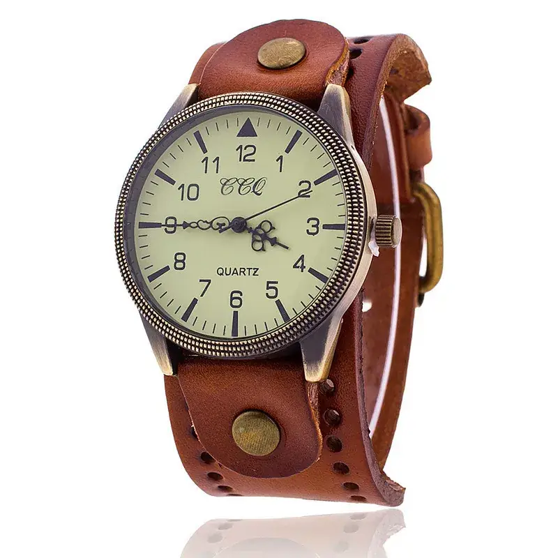 Men's Punk Retro Watch with Cowhide Strap & Quartz Movement