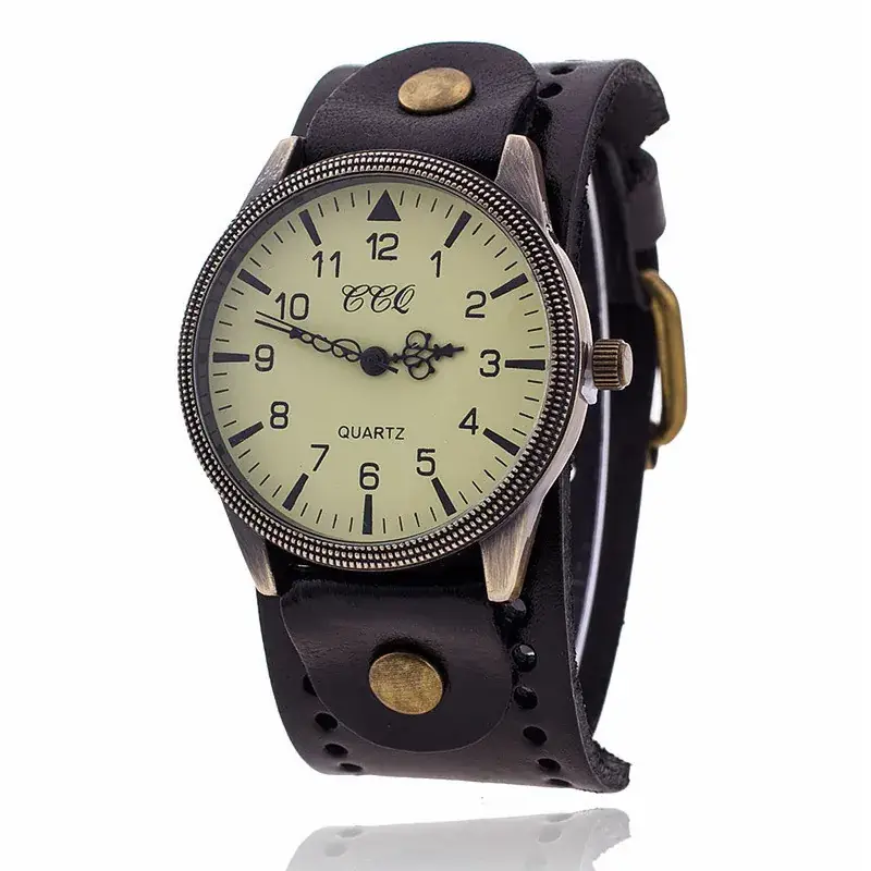 Men's Punk Retro Watch with Cowhide Strap & Quartz Movement