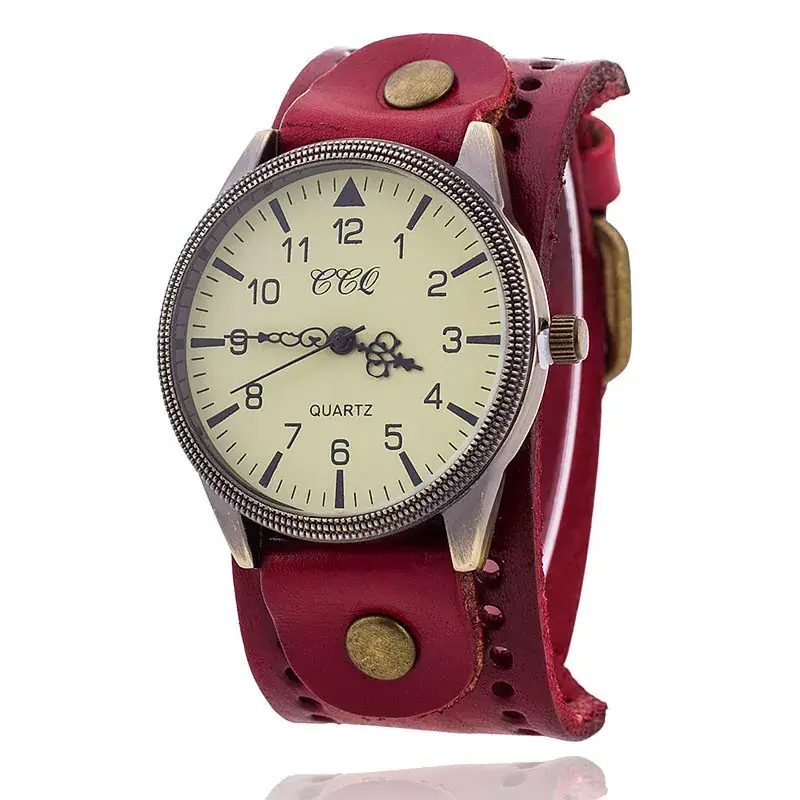Men's Punk Retro Watch with Cowhide Strap & Quartz Movement