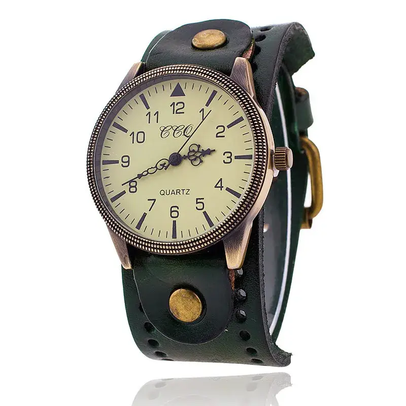 Men's Punk Retro Watch with Cowhide Strap & Quartz Movement