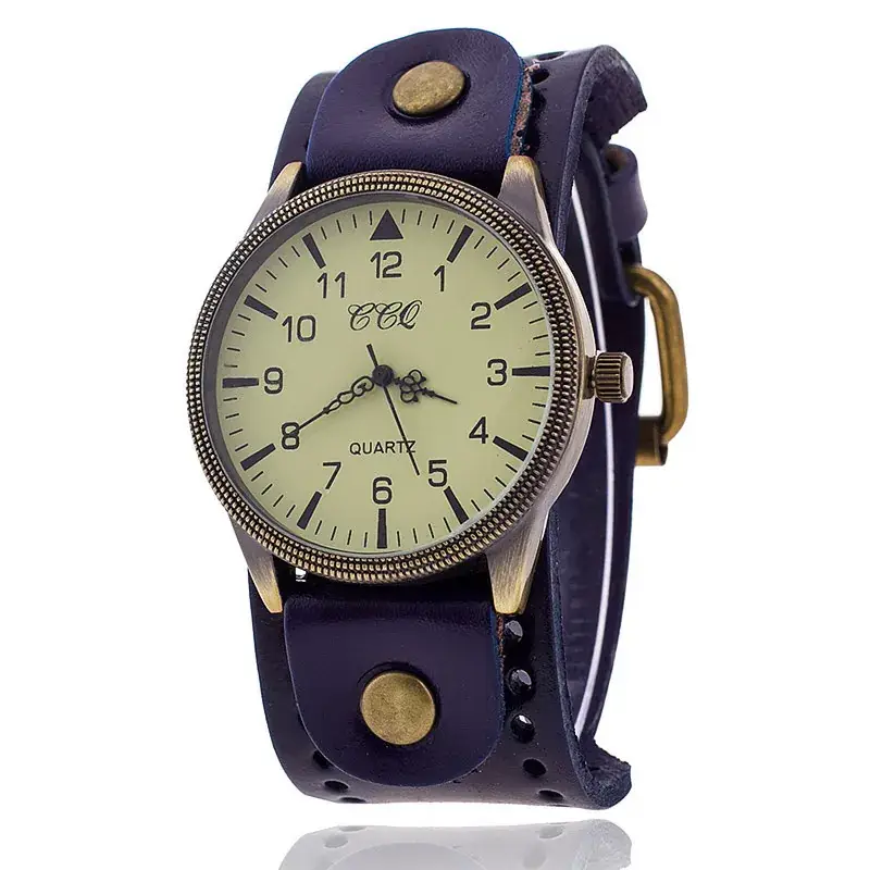 Men's Punk Retro Watch with Cowhide Strap & Quartz Movement