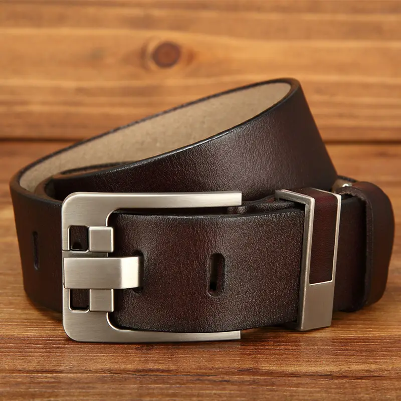 Men's Brown Leather Belt with Silver Buckle - Image 7