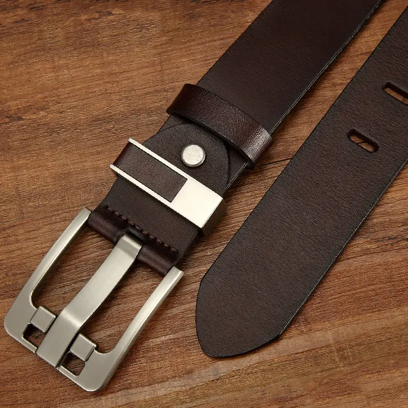 Men's Brown Leather Belt with Silver Buckle - Image 8