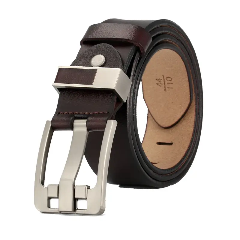 Men's Brown Leather Belt with Silver Buckle - Image 2
