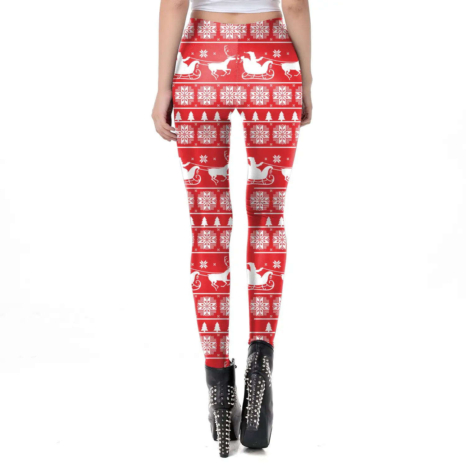 2024 Digital Printed Elastic Leggings Women Red Floral - Image 42