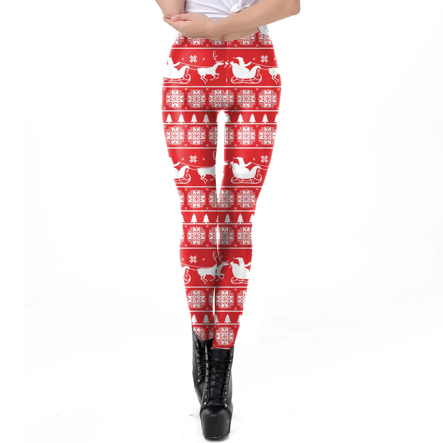 2024 Digital Printed Elastic Leggings Women Red Floral - Image 45