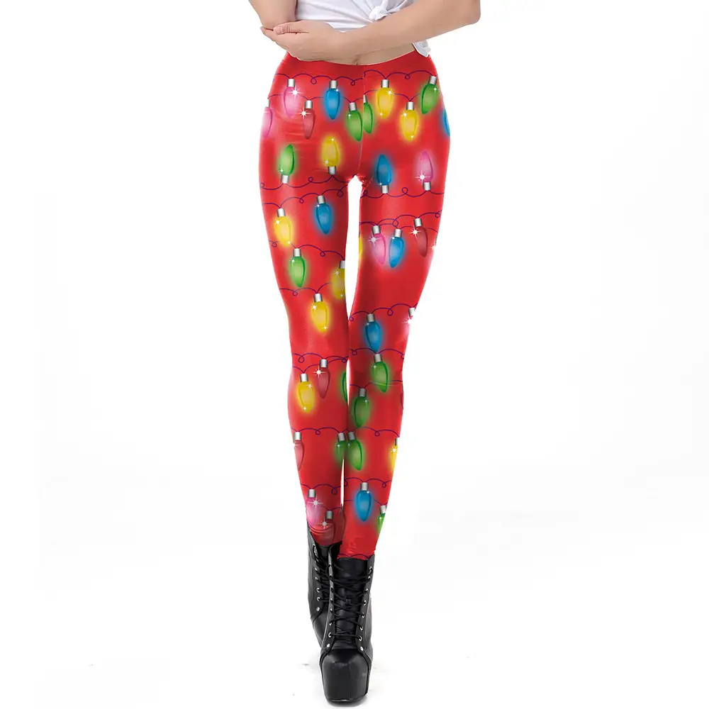 2024 Digital Printed Elastic Leggings Women Red Floral - Image 10