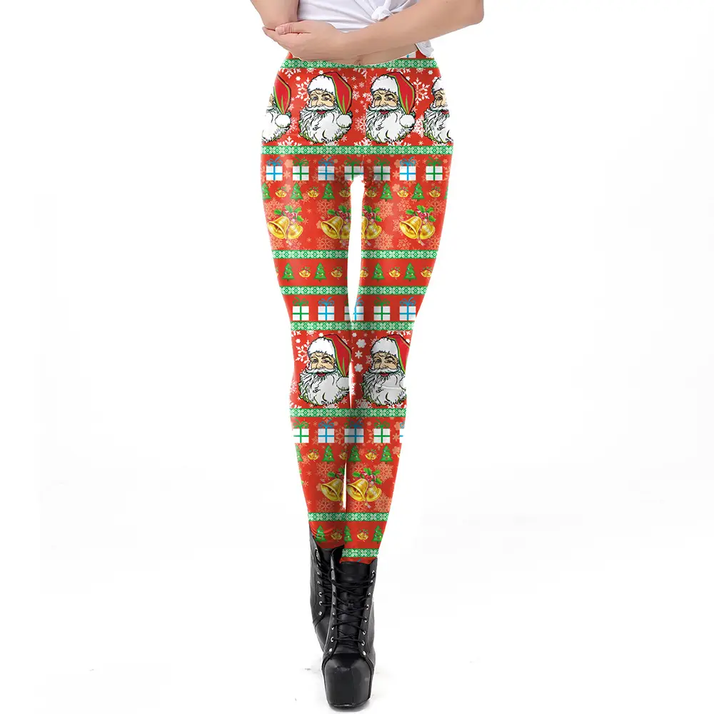 2024 Digital Printed Elastic Leggings Women Red Floral - Image 3
